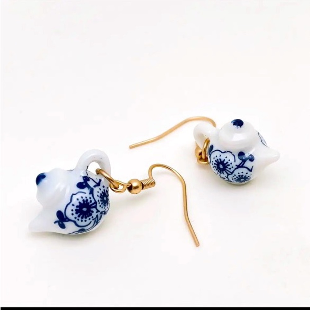 Ceramic Teapot Charm Dangle Earrings